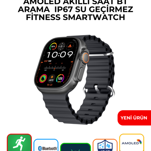HK10 Ultra 3 AMOLED Akıllı Saat BT Arama Nabız Ölçer IP67 Su Geçirmez Fitness Smartwatch