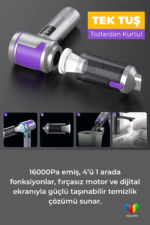 WR 151 Mini Kablosuz Araç Süpürgesi 16000Pa Fırçasız Motorlu Dijital Ekranlı 4’ü 1 Arada Mini Vakum Pompa - Görsel 2