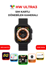 HW ULTRA3 4G/5G SIM Kartlı Akıllı Saat Çift Kameralı AMOLED Ekran 8+64GB Android Smartwatch