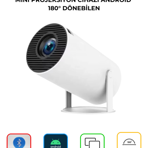 HY300 Mini Projeksiyon Cihazı Android 180° Dönebilen HD Ev Sinema Projektörü