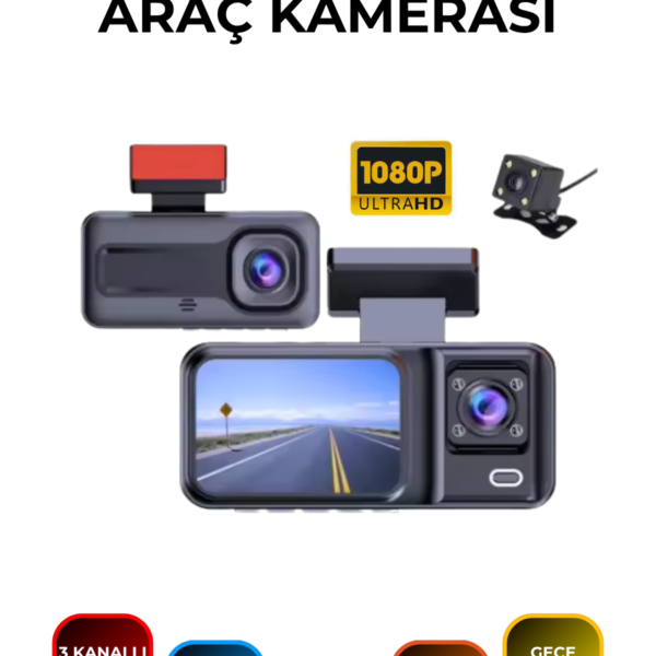 A98 HD Araç Kamera Kayıt Cihazı 3 Lens WiFi Gece Görüşlü Dokunmatik Dash Cam