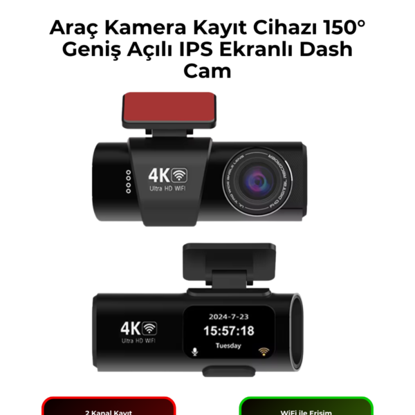 L308 Çift Kameralı Araç Kamera Kayıt Cihazı 150° Geniş Açılı IPS Ekranlı Dash Cam