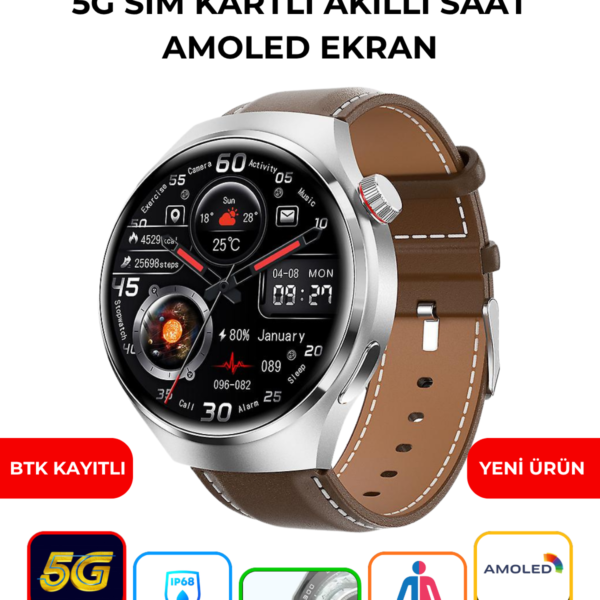 WR61 5G SIM Kartlı Akıllı Saat AMOLED Ekran IP68 Su Geçirmez Android Yuvarlak Smartwatch