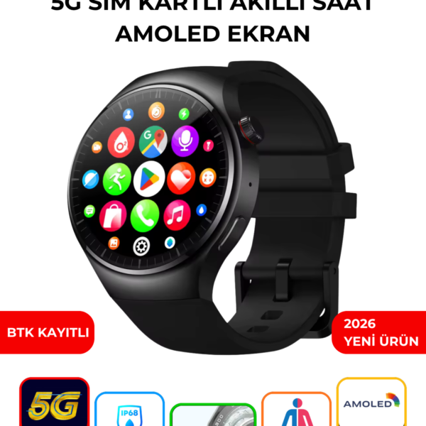 N61 5G SIM Kartlı Akıllı Saat AMOLED Ekran IP68 Su Geçirmez Android Yuvarlak Smartwatch