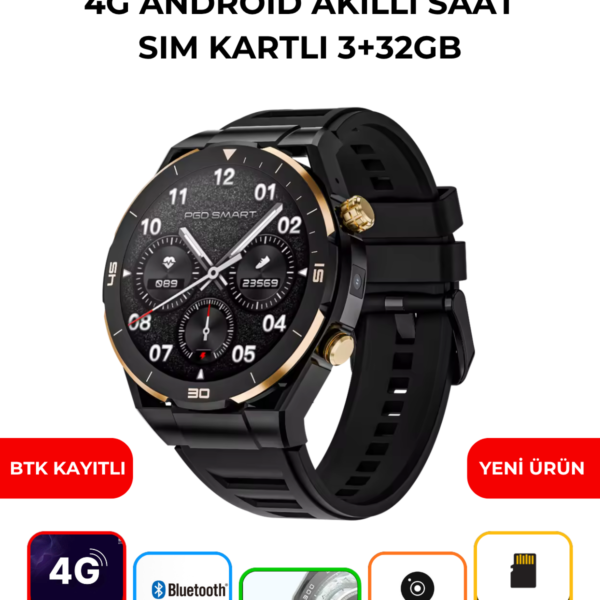PG 888 4G Android Akıllı Saat SIM Kartlı 3+32GB GPS Kameralı Arama Özellikli Smartwatch