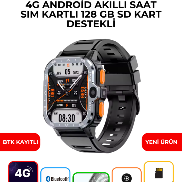 PGD WATCH 4G Android Akıllı Saat 128GB Hafıza Çift Kameralı SIM Kartlı GPS WiFi Smartwatch
