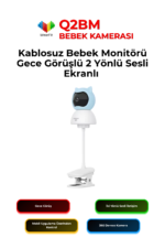 Q2BM 3MP WiFi Bebek Kamerası 360° PTZ Gece Görüşlü Ağlama Algılama 2 Yönlü Sesli Baby Monitor