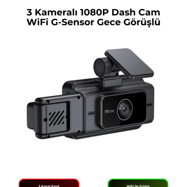 S15 3 Kameralı 1080P Dash Cam WiFi G-Sensor Gece Görüşlü Araç Kamera Kayıt Cihazı