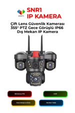 SNR1 6MP Çift Lens WiFi Güvenlik Kamerası 355° PTZ Gece Görüşlü IP66 Dış Mekan IP Kamera