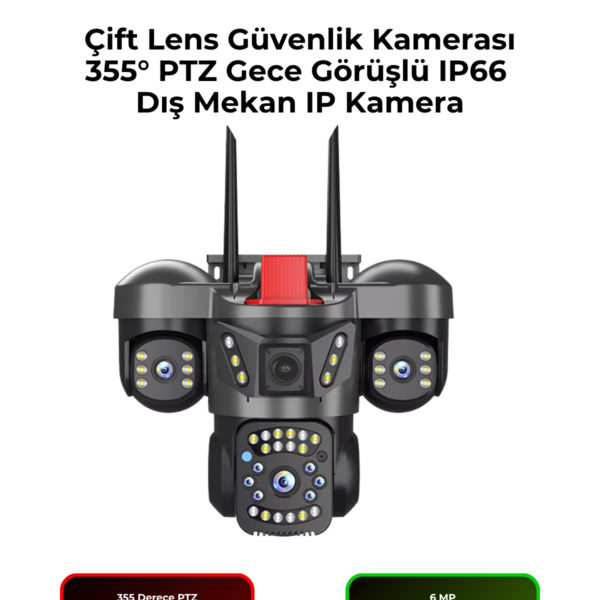 SNR1 6MP Çift Lens WiFi Güvenlik Kamerası 355° PTZ Gece Görüşlü IP66 Dış Mekan IP Kamera