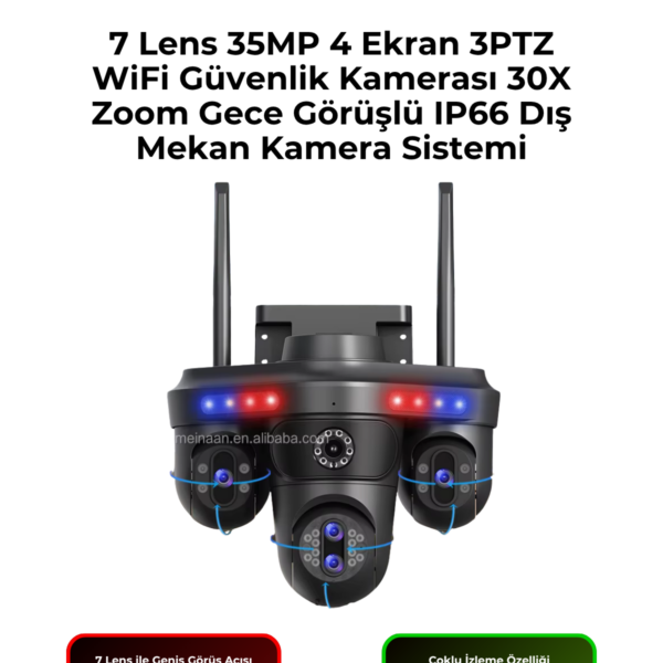 SNR3 7 Lens 35MP 4 Ekran 3PTZ WiFi Güvenlik Kamerası 30X Zoom Gece Görüşlü IP66 Dış Mekan Kamera Sistemi