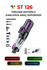 ST126 Kablosuz Araç Süpürgesi Fırçasız Motorlu 16000Pa Güçlü Emişli Taşınabilir Mini Vakum