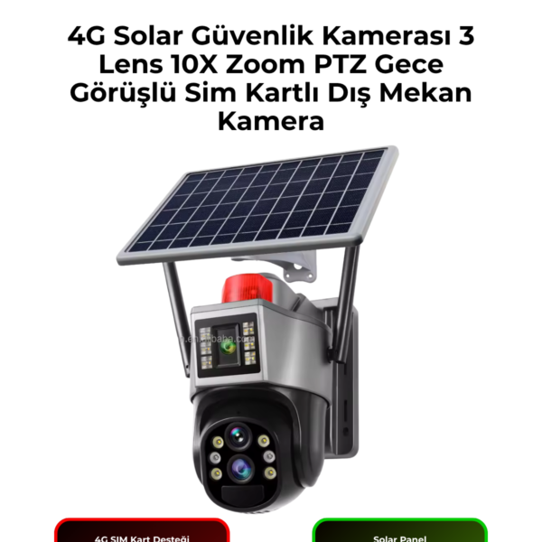 WR380 4G Solar Güvenlik Kamerası 3 Lens 10X Zoom PTZ Gece Görüşlü Sim Kartlı Dış Mekan Kamera