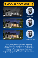 WR380 4G Solar Güvenlik Kamerası 3 Lens 10X Zoom PTZ Gece Görüşlü Sim Kartlı Dış Mekan Kamera - Görsel 4