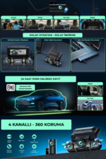 X19 4 Kanal 360° Araç Kamerası 1080P Gece Görüşlü G-Sensor Park Modlu Ön Arka Yan Dash Cam (128GB) - Görsel 2
