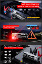 A020 Kablosuz Araç Hava Kompresörü Vakum Jump Starter 150 PSI Dijital Göstergeli Çok Fonksiyonlu Acil Durum Cihazı - Görsel 2