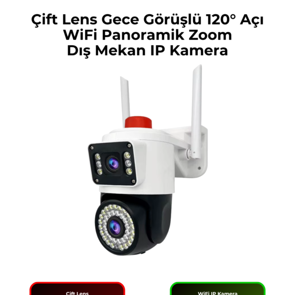 LF-006 4MP Çift Lens Güvenlik Kamerası WiFi Gece Görüşlü 120° Panoramik Zoom Dış Mekan IP Kamera