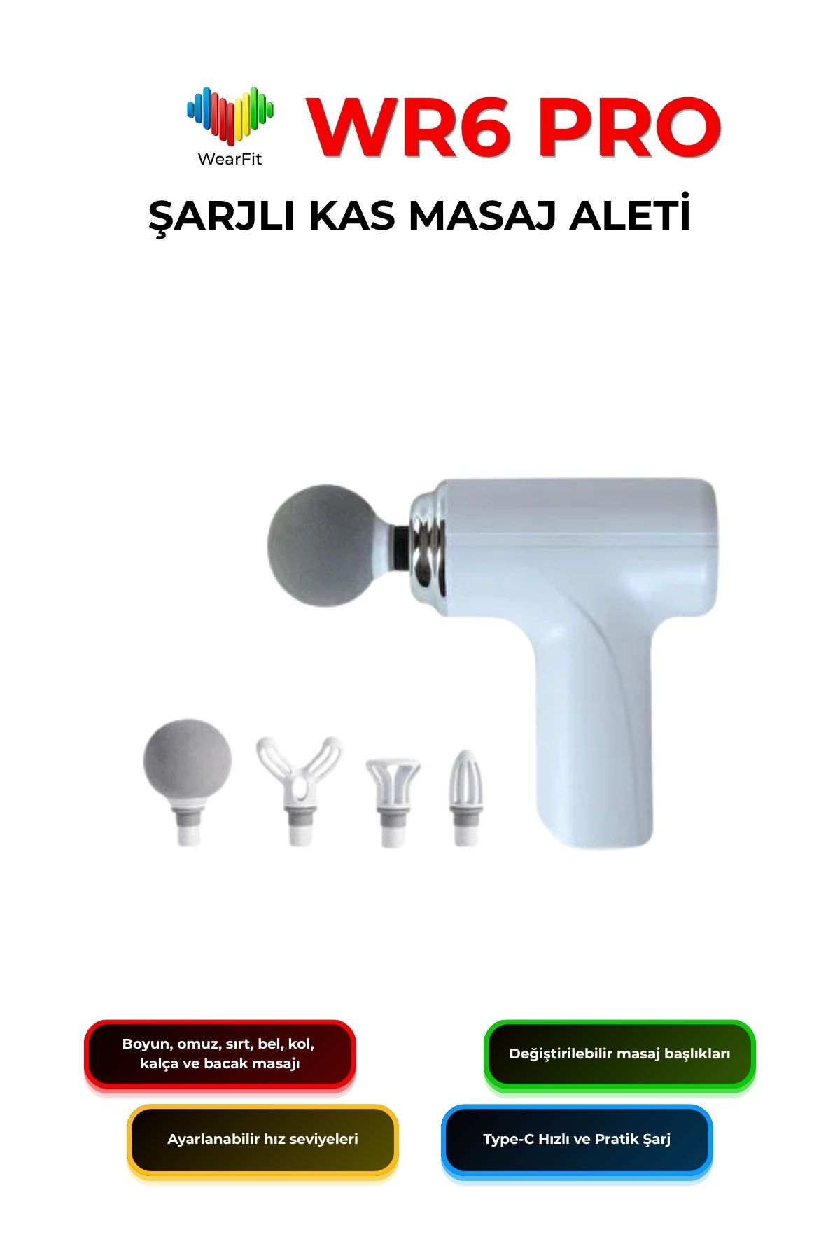 WR6 PRO (1) WR6 Pro Şarjlı Kas Masaj Aleti | Titreşimli Kas Gevşetici Masaj Cihazı - Görsel 1