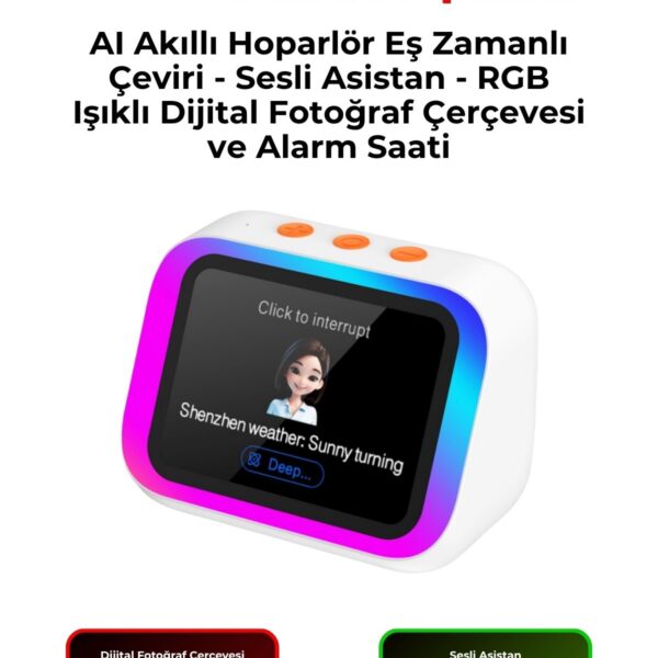 TF36 AI Akıllı Hoparlör – Eş Zamanlı Çeviri, Sesli Asistan, RGB Işık ve Dijital Fotoğraf Çerçevesi
